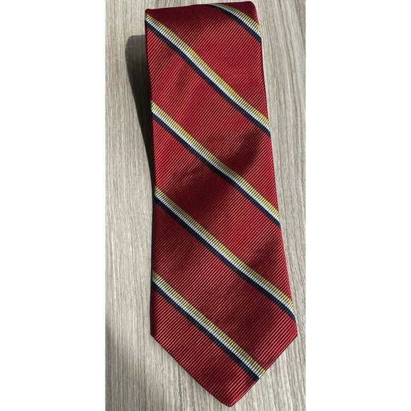 Lauren Ralph Lauren Red Yellow Blue White Stripe Silk Cotton Tie Hand Finished - Picture 4 of 8